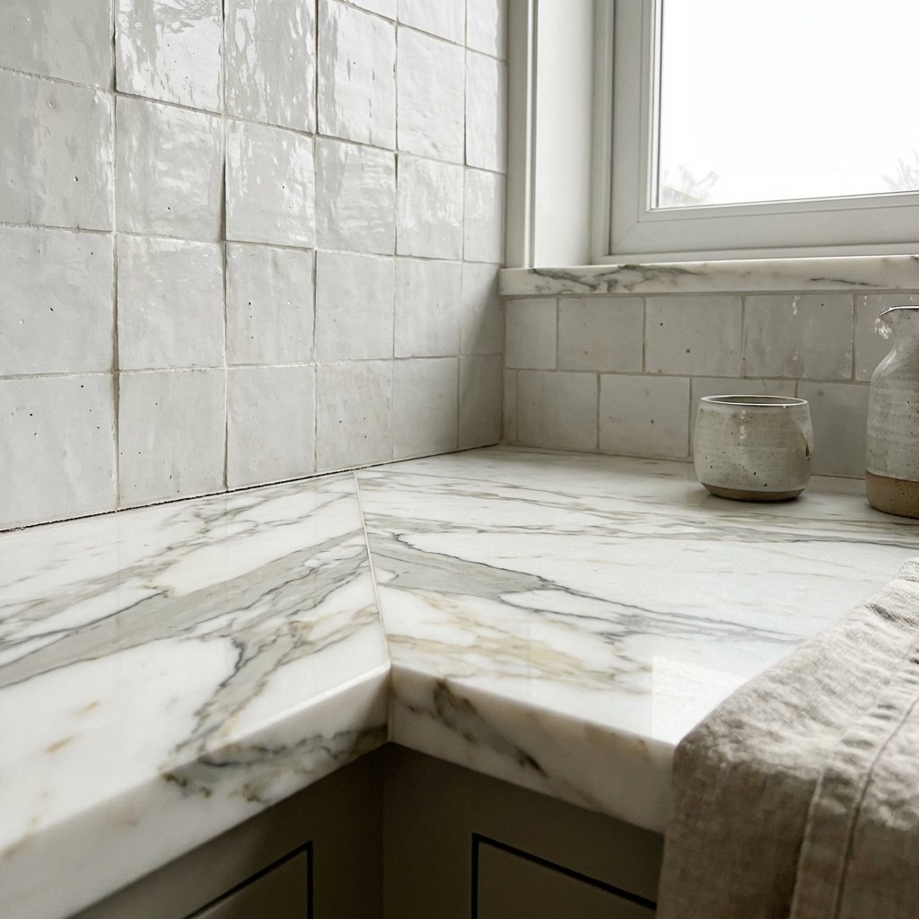 Detail shot of kitchen countertop and backsplash renovation